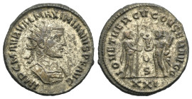 Roman Empire. Maximian Herculius, 286-305. Antoninianus (Billon, 20.54 mm, 3.83 g). Antioch. IMP C M AVR VAL MAXIMIANVS P F AVG Radiate, draped and cu...