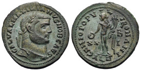Roman Empire. Galerius, as Caesar, 293-305. Follis (Bronze, 27.57 mm, 8.76 g). Alexandria, 2nd officina. AD 301. IMP C M A MAXIMIANVS P F AVG, Laureat...