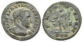 Roman Empire. Maximinus II Daia, 309-313. Follis (Bronze, 22.63 mm, 3.82 g). Treveri. AD 310-313. IMP MAXIMINVS P F AVG Laureate and cuirassed bust ri...