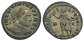 Roman Empire. Licinius I, 308-324. Follis (Bronze, 21.32 mm, 3.51 g). Rome. AD 314. IMP LICINIVS P F AVG, Laureate and cuirassed bust right. Rev. SOL ...