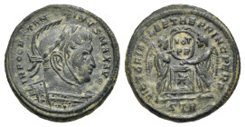 Roman Empire. Constantine I, 306-337. Nummus (Bronze, 17.92 mm, 3.44 g). Treveri AD 318-319 ca. IMP CONSTANTINVS MAX AVG, Head laureate, helmeted and ...