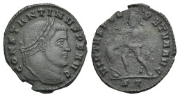 Roman Empire. Constantine I, 306-337. Follis (Bronze, 23.69 mm, 6.47 g). Ticinum, 2nd officina. AD 307-308. CONSTANTINVS P F AVG, Laureate had right. ...