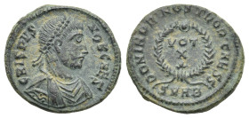 Roman Empire. Crispus, as Caesar, 317-326. Follis (Bronze, 18.49 mm, 3.50 g). Heraclea, 2nd officina. AD 324. CRISPVS NOB CAES Laureate, draped and cu...