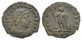 Roman Empire. Constantine II as Caesar, 317-337. Nummus (Bronze, 16.07 mm, 1.42 g). Rome. AD 337-340. VIC CONSTANTINVS AVG, Cuirassed bust right, wear...