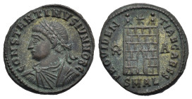 Roman Empire. Constantine II, as Caesar, 317-337. Follis (Bronze, 18.99 mm, 3.49 g). Alexandria. AD 327-328. CONSTANTINVS IVN NOB C, Laureate, draped ...
