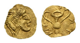 Study Forgeries. Tarentum "Twelfth-Stater". 20th century (Gold, 7.79 mm, 0.32 g). Diademed head of Hera right. Rev. TA P AN (retrogrande), Kantharos. ...