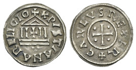 Study Forgeries. Charles le Chauve (the Bald) "Denier". 19th or 20th century (Silver, 21.19 mm, 1.54 g). Cross pattée. Rev. Temple façade. Cfr. Depeyr...