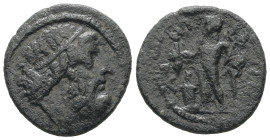 Thrace, Ainos. Pseudo-autonomous, 2nd-1st centuries BC. AE. 4.89 g. - 21.30 mm.
Obv.: Head of Poseidon right, hair bound in a taenia.
Rev.: AINION. He...