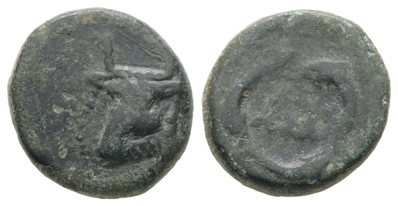 Thrace, Byzantion. AE. 2.56 g. - 14.31 mm. Circa before 336 BC.
Obv.: Bull's hea...