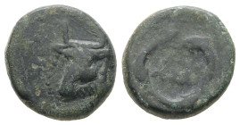 Thrace, Byzantion. AE. 2.56 g. - 14.31 mm. Circa before 336 BC.
Obv.: Bull's head facing slightly left.
Rev.: ΠΥ ethnic surrounded by three dolphins.
...