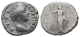 Diva Faustina, (died AD.140/1). AR Denarius. 3.33 g. - 17.33 mm. Rome.
