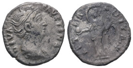 Diva Faustina, Died AD 140/1. AR Denarius. 3.07 g. - 17.63 mm. Rome.
Obv.: DIVA FAVSTINA. Bust of Faustina I, draped, right, hair elaborately waved in...