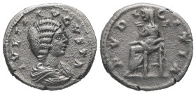 Julia Domna, AD.193-217. AR Denarius. 3.21 g. - 19.09 mm. Rome.
Obv.: IVLIA AVGVSTA. Bust of Julia Domna, hair waved and coiled at back, draped, right...