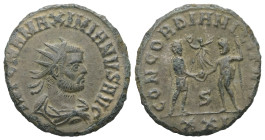 Maximianus Herculius, AD.286-305. AE, Antoninianus. 2.70 g. - 21.06 mm. Kyzikos.
Obv.: IMP C M A MAXIMIANVS P F AVG. Bust of Maximian, radiate, draped...