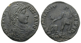Theodosius I. AD.379-395. AE, Follis. 4.68 g. - 23.41 mm. Constantinople, 2nd officina, AD.378-383.
Obv.: D N THEODO-SIVS P F AVG. Bust of Theodosius ...