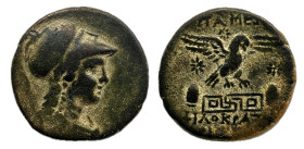 Phrygia. Apameia. Magistrado Philokratos, hijode Aristeos. 100-50 a.C. (Sng Cop-168-9). (HGC 7, 670 ). Anv.: Busto de Atenea a la derecha, con casco c...
