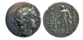 Tracia-Thasos. Tetradracma. Alrededor de 168/7-148 a.C. (Le Rider, Thasos 51. SNG Copenhague 1040). Anv.: Cabeza del joven Dioniso a la derecha, coron...