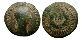 Bilbilis. Época de Augusto. As. Unidad. 27 a.C.-14 d.C. Calatayud (Zaragoza). (Abh-278). (Acip-3017). Anv.: Cabeza laureada de Augusto a derecha, alre...