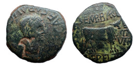 Calagurris. Época de Augusto. As. Unidad. 27 a.C-14 d.C. Calahorra (La Rioja). (Abh-422). Anv.: Cabeza laureada de Augusto a derecha, alrededor IMP. C...