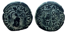 Cartagonova. Época de Augusto. Semis. Mitad. 27 a.C.-14 d.C. Cartagena (Murcia). (Abh-580). Anv.: Victoria a derecha, alrededor P. BAEBIVS. POLIÓN. II...