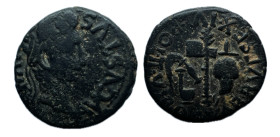 Cartagonova. Época de Augusto. Semis. Mitad. 27 a.C.-14 d.C. Cartagena (Murcia). (Abh-594). (Acip-3138). Anv.: Cabeza laureada de Augusto a derecha, a...