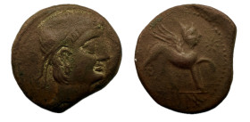 Kastilo-Castulo. As. Unidad. 180 a.C. Cazlona (Jaén). (Abh-707). (Acip-2126). Anv.: Cabeza masculina laureada a derecha. Rev.: Esfinge a derecha, dela...