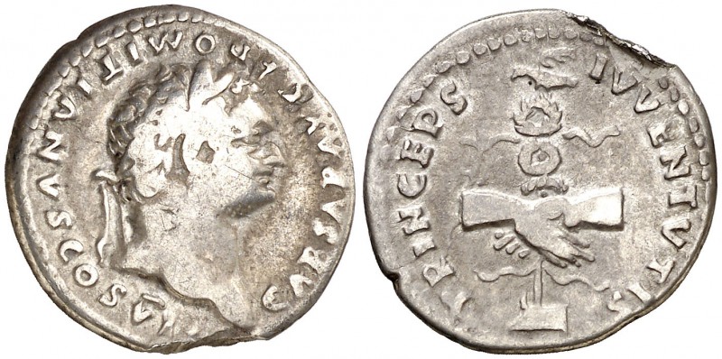 (79 d.C.). Domiciano. Denario. (Spink 2643) (S. 393) (RIC. 1081, de Vespasiano)....