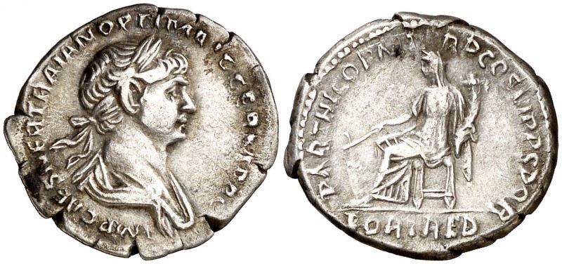 (116 d.C.). Trajano. Denario. (Spink 3139 var) (S. 150a) (RIC. 315). 3,01 g. MBC...