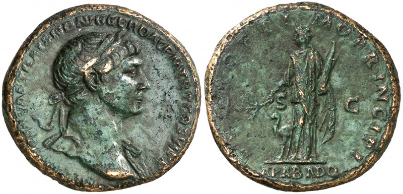 (113 d.C.). Trajano. As. (Spink falta) (Co. 30) (RIC. 611). 12,53 g. Pátina verd...