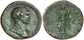 (113 d.C.). Trajano. As. (Spink falta) (Co. 30) (RIC. 611). 12,53 g. Pátina verde. MBC+.