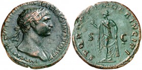 (107 d.C.). Trajano. As. (Spink falta) (Co. 460) (RIC. 519). 9,39 g. Pátina verde. MBC+.