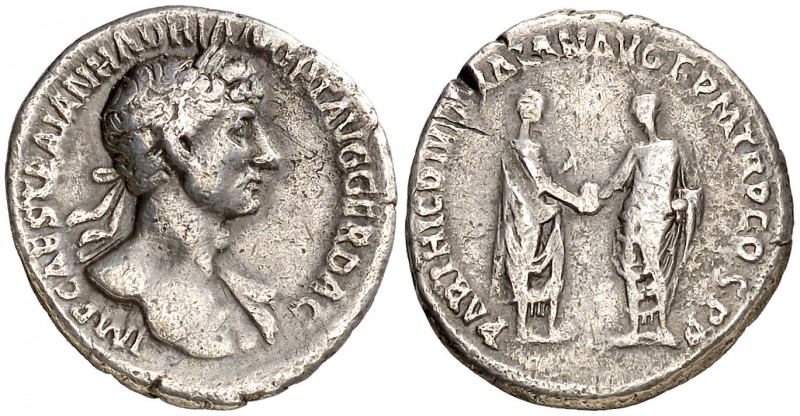 (117 d.C.). Adriano. Denario. (Spink 3509 var) (S. 1009b) (RIC. 2c var). 2,80 g....