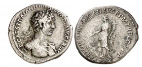 (117 d.C.). Adriano. Denario. (Spink 3511 var) (S. 1012) (RIC. 7b). 2,97 g. MBC.