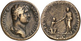 (136 d.C.). Adriano. Sestercio. (Spink 3633 var) (Co. 1263) (RIC. 954). 26,13 g. Escasa. MBC.