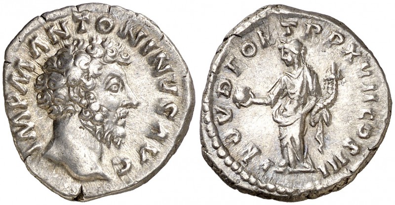 (163 d.C.). Marco Aurelio. Denario. (Spink 4925 var) (S. 526) (RIC. 70). 3,50 g....