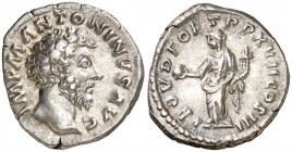 (163 d.C.). Marco Aurelio. Denario. (Spink 4925 var) (S. 526) (RIC. 70). 3,50 g. MBC+.