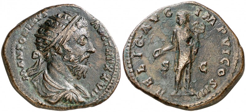 (173 d.C.). Marco Aurelio. Dupondio. (Spink 5041 var) (Co. falta) (RIC. 1073 var...