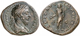 (173 d.C.). Marco Aurelio. Dupondio. (Spink 5041 var) (Co. falta) (RIC. 1073 var). 10,18 g. MBC+.