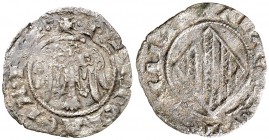 Pere II (1276-1285). Sicília. Diner. (Cru.V.S. 330) (Cru.C.G. 2147) (MIR. 177). 0,38 g. Leyendas parcialmente visibles. Rara. BC+.