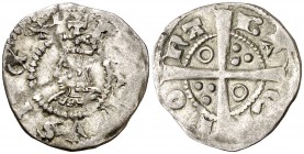 Pere III (1336-1387). Barcelona. Diner. (Cru.V.S. 427.1 var) (Cru.C.G. 2237 var). 1 g. Letras A y V latinas. Acuñación algo floja. (MBC+).