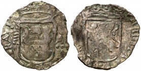 s/d. Felipe II. Valladolid. A. 1 cuartillo. (Cal. 895) (J.S. A-295) (Seb. 212). 1,85 g. Algo alabeada. Escasa. MBC-.