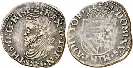 1585. Felipe II. Tournai. 1 liard. (Vti. 609) (Vanhoudt 321.TO) (Van Gelder & Hoc 231). 4,66 g. MBC-/BC+.