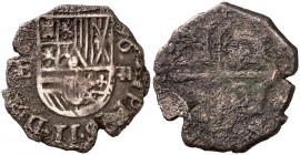 1596. Felipe II. Segovia. E. 1 real. (Cal. 659). 3,28 g. Corrosiones. Rara. BC/RC.