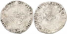 1588. Felipe II. Tournai. 1/20 de patagón. (Vti. 765) (Vanhoudt 310.TO). 3,15 g. Escasa. BC+.