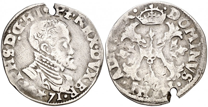 1571. Felipe II. Maestricht. 1/10 de escudo Felipe. (Vti. 824, como 2 sueldos) (...