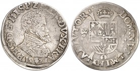 1571. Felipe II. Amberes. 1/5 de escudo Felipe. (Vti. 857) (Vanhoudt 306.AN) (Van Gelder & Hoc 212-1b). 6,61 g. MBC.
