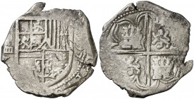 1597. Felipe II. Sevilla. B. 4 reales. (Cal. 406, mismo ejemplar). 13,56 g. Escudo entre S//B y fecha en vertical. Ex Colección Princesa de Éboli, 20/...
