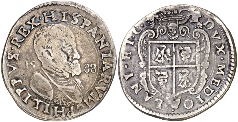 1588. Felipe II. Milán. 1 escudo. (Vti. 53) (MIR. 308/14) (Crippa 13d). 28,80 g....