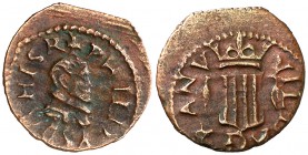 s/d. Felipe III. Granollers. 1 diner. (Cal. 694) (Cru.C.G. 3742 var) (Seb. 123). 0,82 g. Buen ejemplar. MBC+.