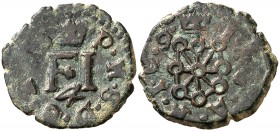169 (sic). Felipe III. Pamplona. 4 cornados. (Cal. 719 var) (Seb. falta). 3,16 g. Buen ejemplar. MBC+.